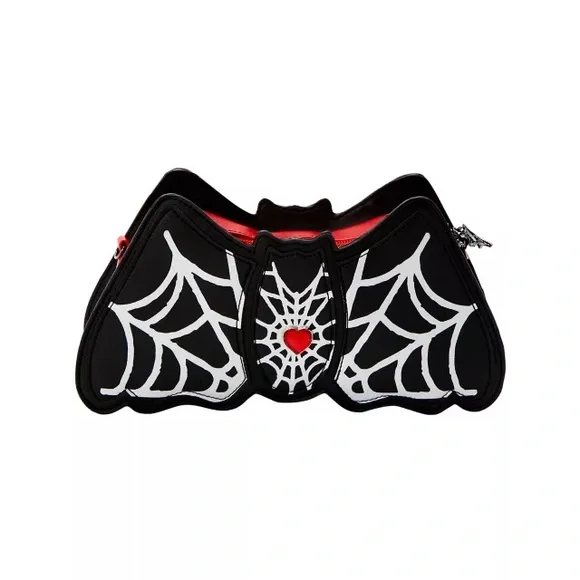 Crossbody Black Red Bat Vampire Purse Bag Spirit Halloween Grunge Punk Gothic - Picture 3 of 10